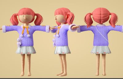 背小兔包包的卡通小女孩C4D模型,Octane渲染