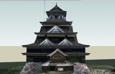 日本広島城古建寺庙SU模型
