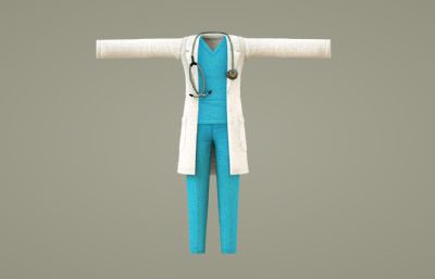 卡通医生白大褂,医院工作人员,外科医生服装C4D模型