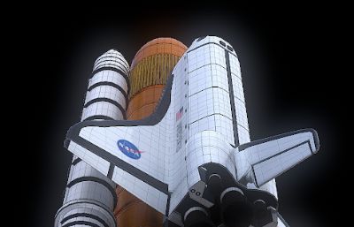 哥伦比亚航天飞机(美)+燃料舱+助推火箭*2 3D模型,OBJ格式