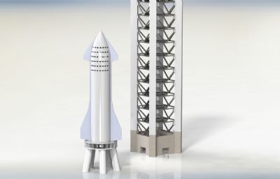 SpaceX火箭+发射塔图纸模型