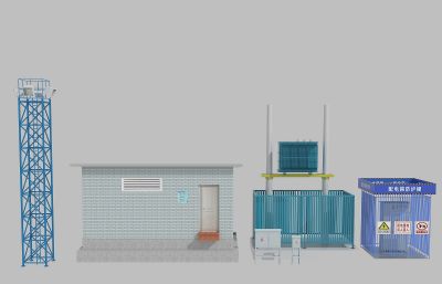 配电箱+配电箱防护棚+变压器等配电设施组合3D模型