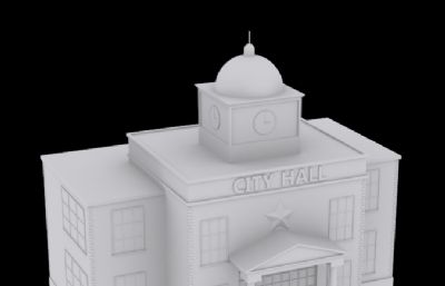Q版市政厅3D模型,OBJ格式白模