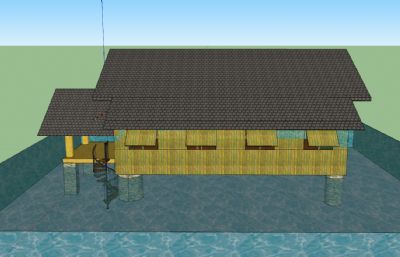 湖面小木屋,渔民房子SU模型