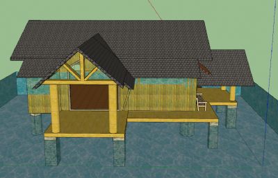 湖面小木屋,渔民房子SU模型