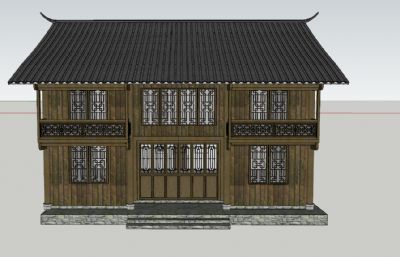 中式木屋建筑群SKP模型