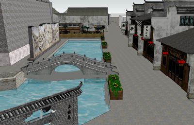 中式小型商业街SU模型