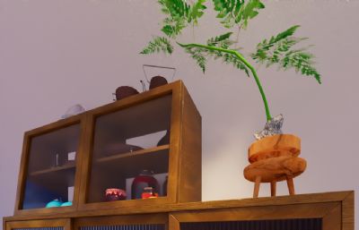茶水柜,实木餐边柜3D模型