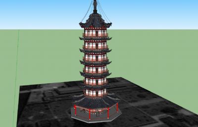 中式塔楼,宝塔SU模型
