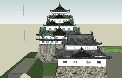 日式山城寺庙旧址SU模型