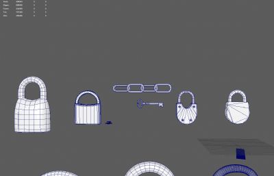 各种铁锁,旧锁,古董锁,钥匙maya模型(网盘下载)