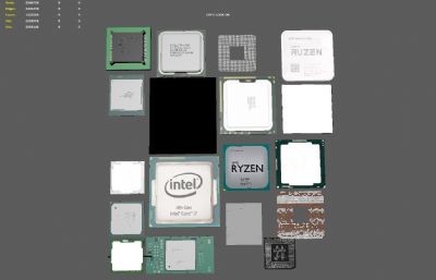 intel i7-4770k,i9-11900k,i7-4820k等各种CPU处理器,芯片maya模型(网盘下载)