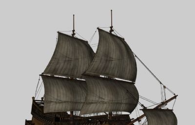 golden hind金鹿号航海船,帆船C4D模型