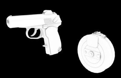 makarov手枪+圆盘弹匣游戏道具FBX模型素模
