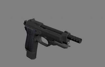 伯莱塔93R型手枪外观模型,OBJ格式