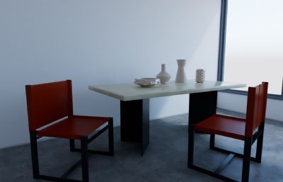极简餐桌椅3D模型