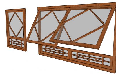 古典木制推拉窗,窗户SU模型