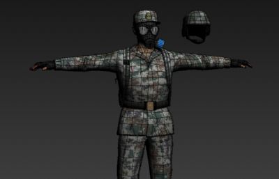 次世代军人,现代军人,特警,武警,迷彩服野战兵3D模型,MAX,FBX两种格式,两套服装
