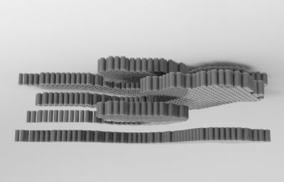 小圆柱体组成的浪花雕塑模型