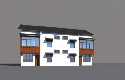 一组中式建筑别墅,徽派商铺3D模型