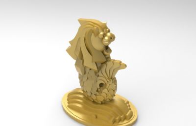 新加坡著名雕塑鱼尾狮模型,可打印