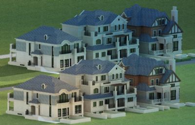新欧式联排别墅3D模型,贴图全
