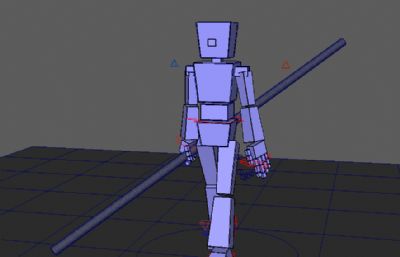 拿棍子的方块人走路maya模型