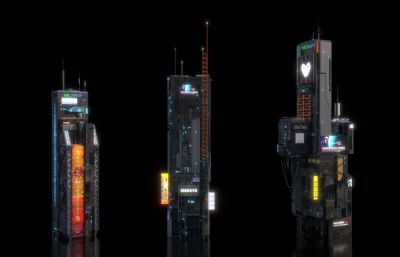 赛博朋克建筑,科幻高楼,未来世界城市模型组合(网盘下载)