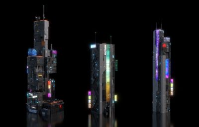 赛博朋克建筑,科幻高楼,未来世界城市模型组合(网盘下载)