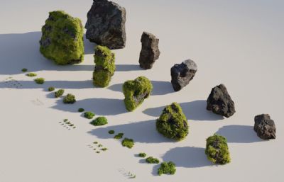 几种长满苔藓的石头blender模型【4K】(网盘下载)