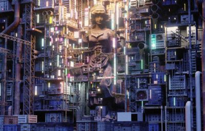 赛博朋克雕像城市,未来城市,科幻城市(网盘下载)