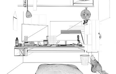 日本个人工作室,绘画师家用办公室场景blender模型