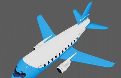 卡通蓝色小飞机,客机obj格式模型