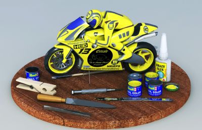 摩托车赛车摆件+制作工具展示模型,Solidworks设计