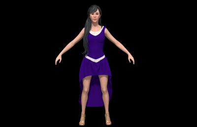 紫色长裙女人,美女人物maya模型,redshift渲染
