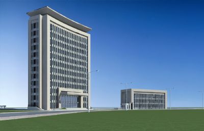 现代办公楼及附属用房3D场景模型