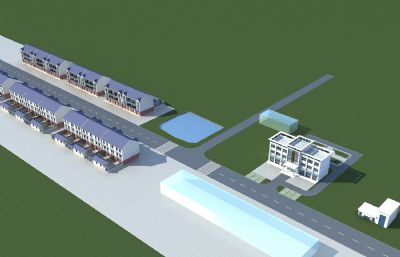 新农村联排别墅+党群服务中心办公楼场景3D模型
