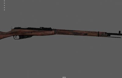 苏联莫辛纳甘步枪,二战狙击步枪道具3D maya模型