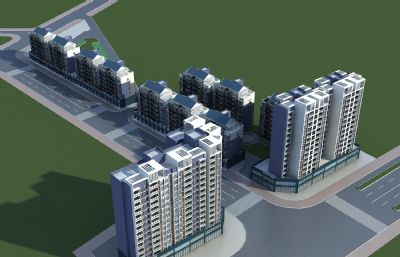 中式坡顶住宅+周边商场配套设施