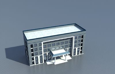 中式办公楼,园林风格商业大楼3D模型