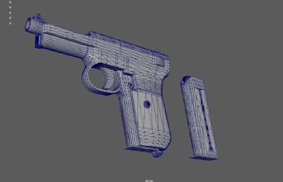 老式手枪,复古手枪道具3D maya模型,已塌陷