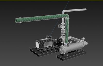 污水处理厂保安过滤器和反渗透增压泵动画3D模型