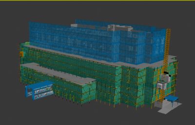 建筑工地,在建楼体装修,施工现场3D模型
