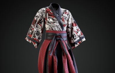 日本和服羽织,服装3D模型,已塌陷