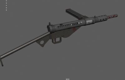 斯登MK2冲锋枪,二战武器,自动步枪3DMAYA模型