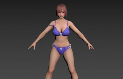 清纯美少女,比基尼泳装秀女孩,带绑定3D模型,FBX格式
