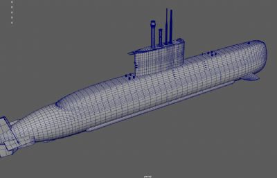 德国209型潜艇,中型攻击潜艇3DMAYA模型,已塌陷