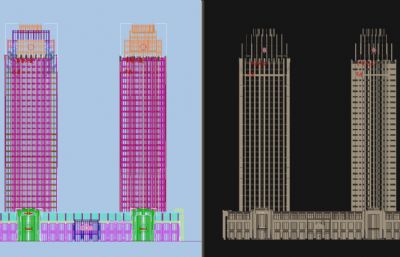 资阳万达广场双塔楼方案3D模型