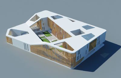 现代风格庭院式幼儿园3D模型