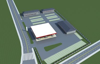服务区加油站,小超市,停车场场景3D模型